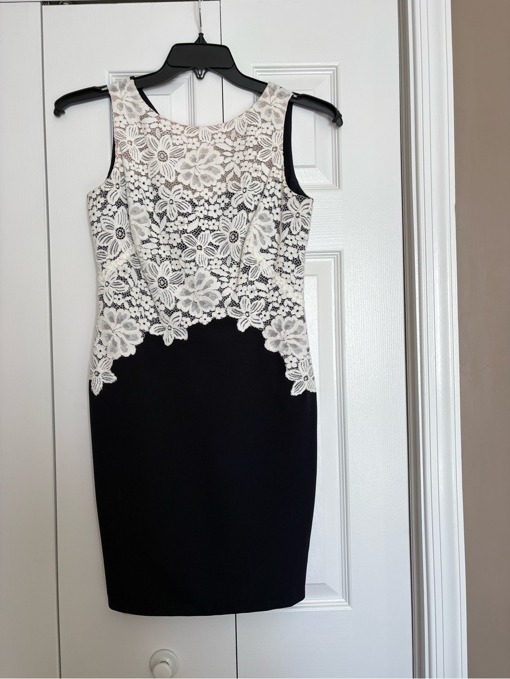 Lauren Ralph Lauren Black Sheath Dress with White Floral Lace Overlay